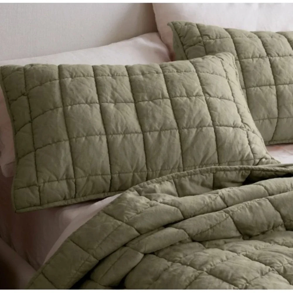 Quince European Linen Quilted Sham King Size READ ONLY ONE SHAM Dusty Olive